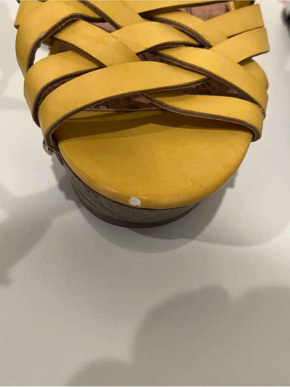 Guess Yellow Braided Platform Wedge Sandals